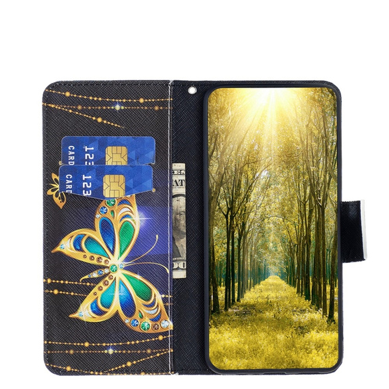 Etui z klapką do Samsung Galaxy A15, Wallet, jewelry butterfly + szkło 9H