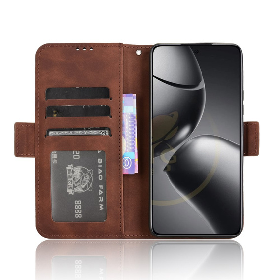 Etui z klapką do Xiaomi 14T Pro, Card Slot, brązowe