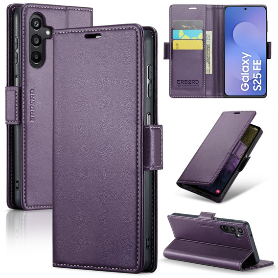 Etui do Samsung Galaxy S25 FE, ERBORD Glossy Litchi, portfel z klapką, fioletowe