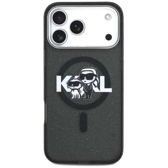 Etui Karl Lagerfeld do iPhone 17 Pro Max, IML Glitter Karl & Choupette Sketch Logo MagSafe, przezroczyste