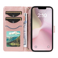 Etui z klapką do iPhone 16E, Rhombus Crossbody Leather, różowe rose gold