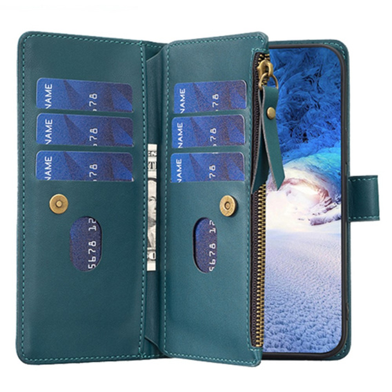 Etui z klapką do Samsung Galaxy A25 5G, Wallet Zipper Pocket, zielone