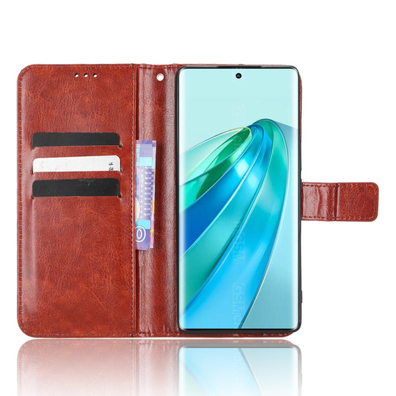 Etui z klapką do Honor Magic 5 Lite, Crazy Horse Wallet, brązowe
