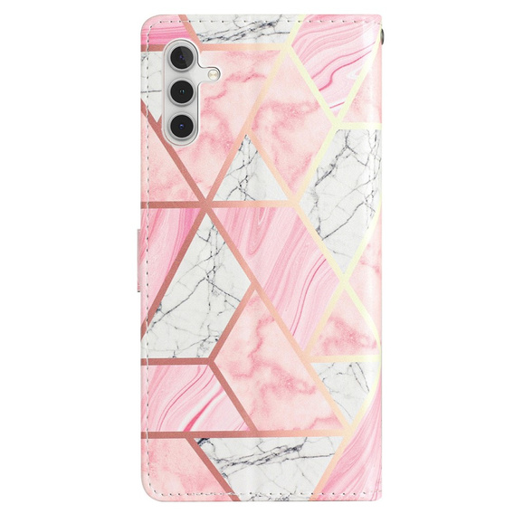 Etui z klapką do Samsung Galaxy A25 5G, Wallet Marble, różowe + szkło 9H