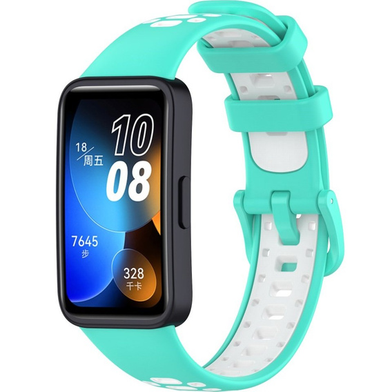 Pasek Silikonowy do Huawei Band 8 / Huawei Band 9 / Huawei Band 10, Turkusowy / Biały