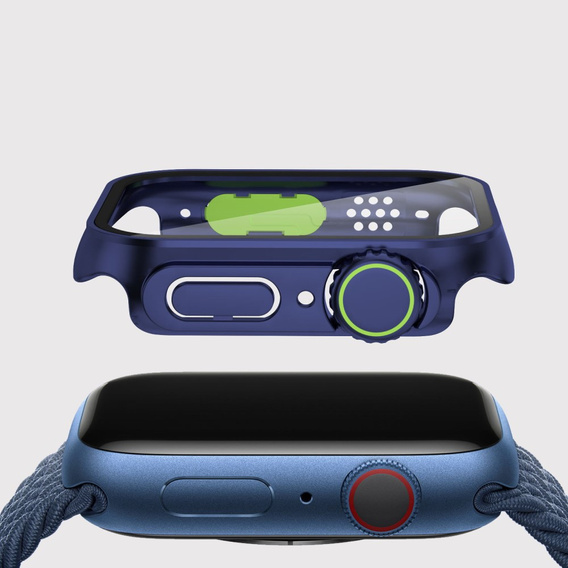 2w1 Etui + Szkło Hartowane do Apple Watch 7/8/9 45MM, Granatowe/Zielone