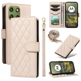 Etui z klapką do Motorola Edge 70, Rhombus Crossbody Leather, beżowe