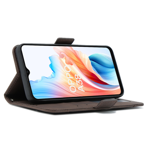 Etui z klapką do Oppo A38 4G / Oppo A18 4G, Card Slot, brązowe