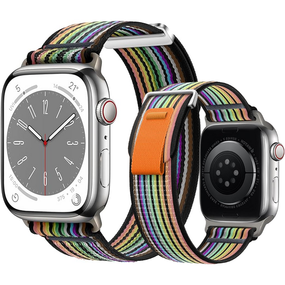 Pasek Nylonowy do Apple Watch 1/2/3/4/5/6/7/8/9/10/11/SE Ultra 1/2/3 42/44/45/46/49mm, Tęczowy