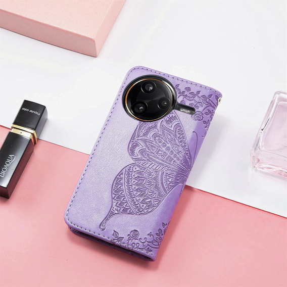 Etui z klapką do Xiaomi Poco F7 Ultra, Butterfly, fioletowe