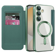 Etui z klapką do Samsung Galaxy S24 FE, RFID Wallet MagSafe z ochroną aparatu, zielone