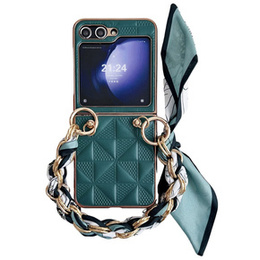 Etui do Samsung Galaxy Z Flip7 FE / Z Flip6, Grid Leather, zielone