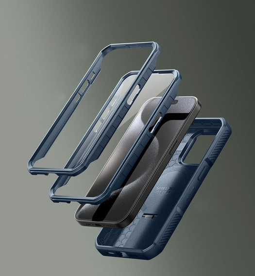Etui Dexnor do iPhone 15 Pro – magnetyczne, z przesuwaną osłoną aparatu - niebieskie