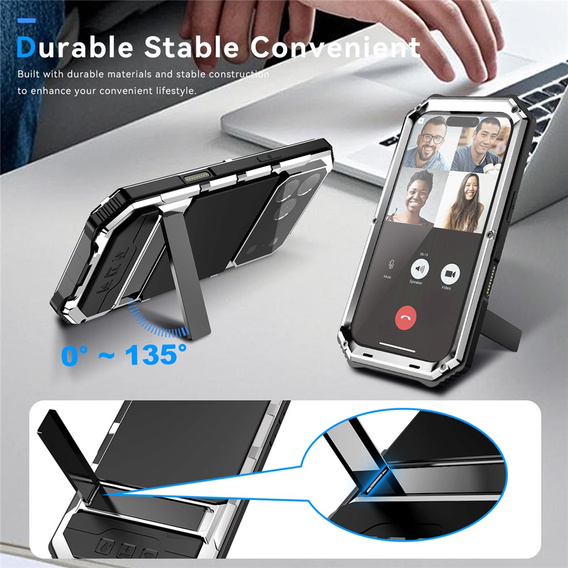 Etui pancerne do iPhone 17 Pro, R-JUST, z podstawką, srebrne