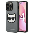 Etui Karl Lagerfeld do iPhone 14 Pro Max, Saffiano Choupette Head Patch, srebrne