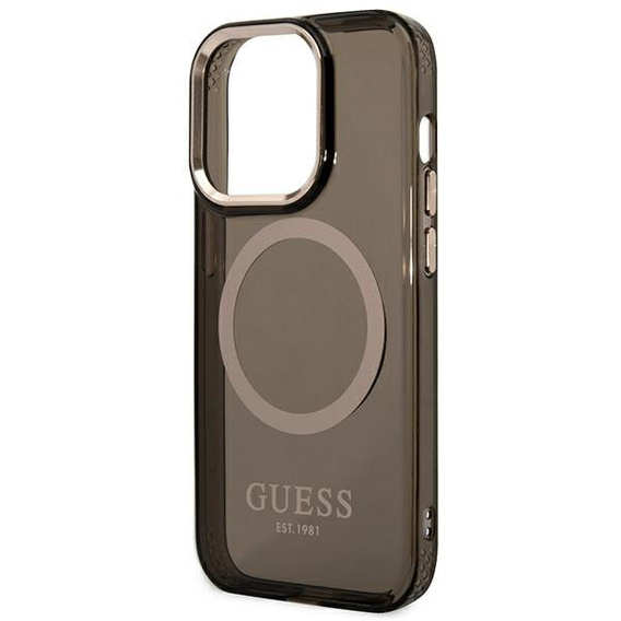 Etui GUESS do iPhone 14 Pro Max, Gold Outline Translucent MagSafe, czarne