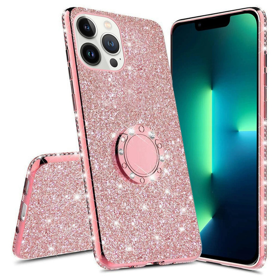 Etui do iPhone 13 Pro, Bling brokat, Rose Gold