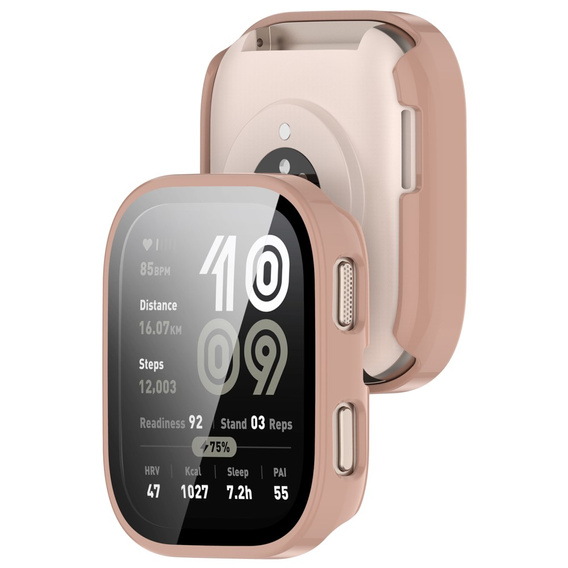 Etui z hartowanym szkłem do Amazfit Bip 6 – pełna ochrona 2w1 - różowe