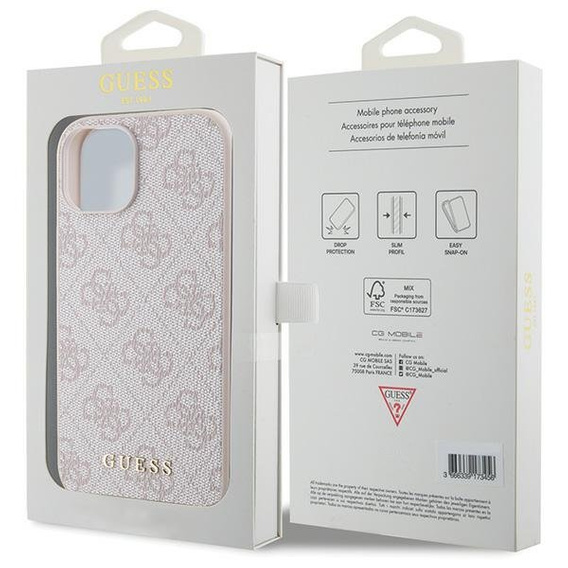 Etui GUESS do iPhone 15 Plus, 4G Metal Gold Logo, różowe