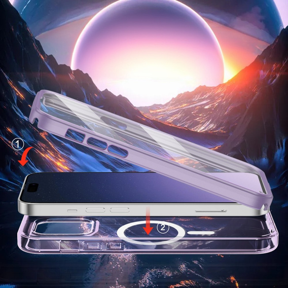 Etui do iPhone 16 Pro, Shockproof Hybrid, z folią na ekran, do MagSafe, fioletowe