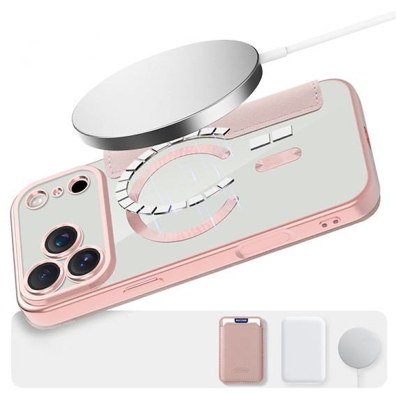 Etui z klapką do iPhone 17 Pro Max, RFID Wallet MagSafe z ochroną aparatu, różowe