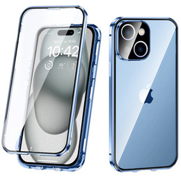 Etui do iPhone 15 Plus, Magnetic Dual Glass, niebieskie