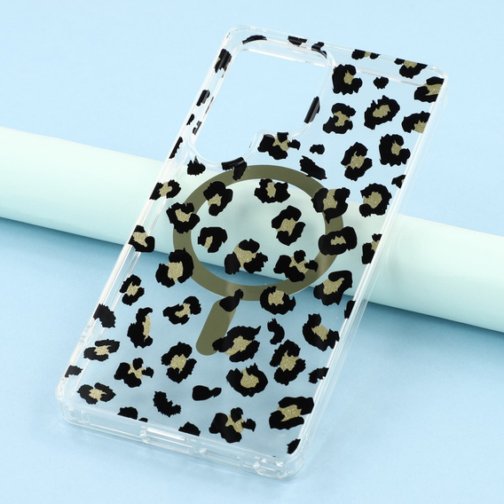Etui magnetyczne do Samsung Galaxy S25 Ultra z nadrukiem panterki – czarne