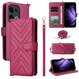 Etui z klapką do Oppo Reno 13 5G, Crossbody Leather Wallet, bordowe