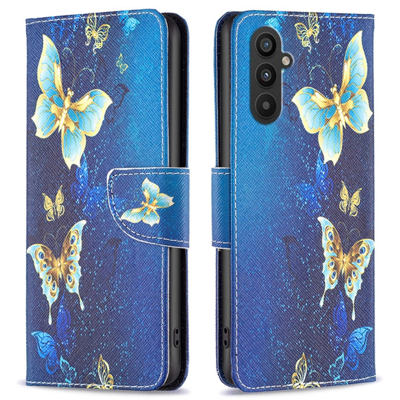 Etui z klapką do Samsung Galaxy A25 5G, Wallet, butterfly, niebieskie + szkło 9H