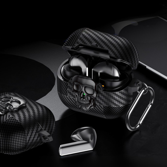 Stylowe etui TPU z motywem czaszki i karabińczykiem – Samsung Galaxy Buds 3 / 3 Pro