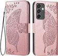 Etui z klapką do Samsung Galaxy M55 5G, Butterfly, różowe rose gold