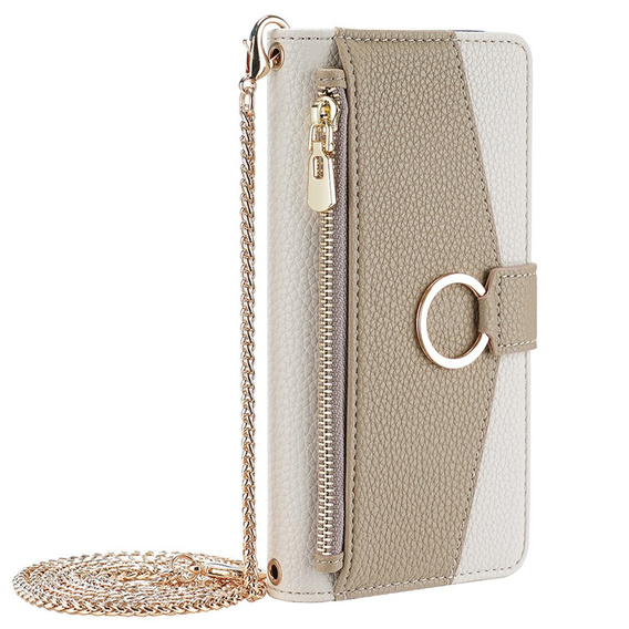 Etui z klapką do iPhone 14, Wallet Zipper Pocket, z lusterkiem, białe