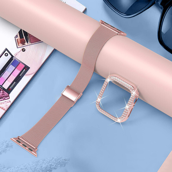 Bransoleta + Etui z Diamentami do Apple Watch 10/11 42mm, Różowa