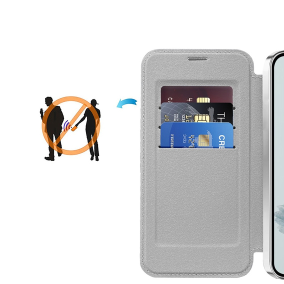 Etui z klapką do Google Pixel 9A, RFID Wallet MagSafe z ochroną aparatu, srebrne