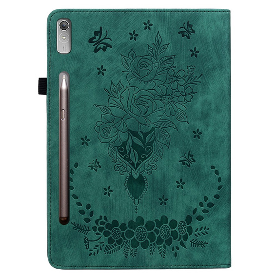 Etui do Lenovo Tab P12, Rose and Butterflies, zielone