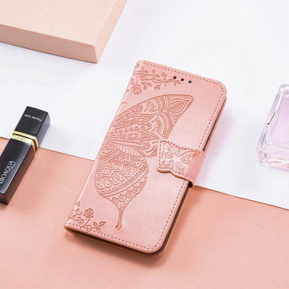 Etui z klapką do T Phone 3 5G, Butterfly, różowe rose gold