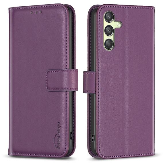 Etui z klapką do Samsung Galaxy A25 5G, BINFEN Wallet, ciemnofioletowe + szkło 9H