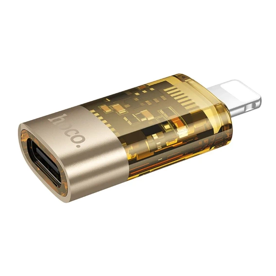 Adapter OTG HOCO UA36A – Lightning do USB-C, transparentny złoty