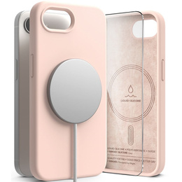 Etui Ringke do iPhone 16E, Silicone MagSafe, Różowe + Szkło Hartowane 9H