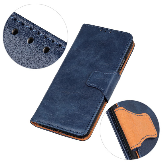 Etui z klapką do Samsung Galaxy S25 Edge, skórzane, niebieskie