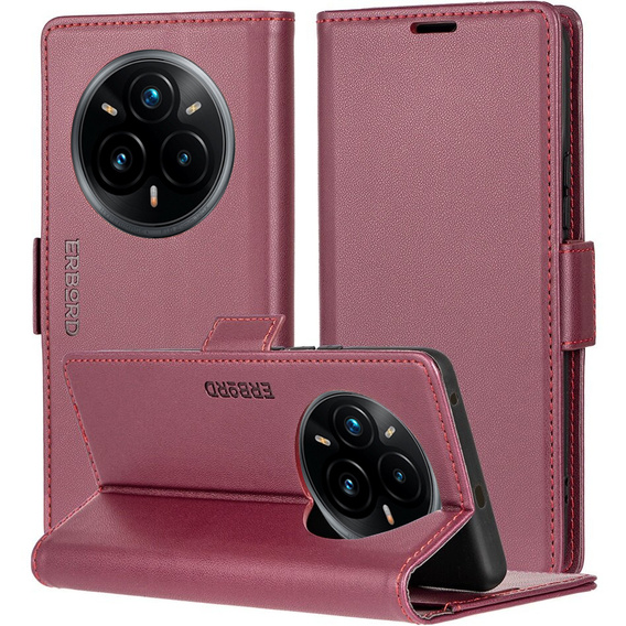 Etui do Realme 14 Pro+ 5G, ERBORD Glossy Litchi, portfel z klapką, czerwone