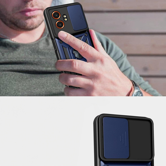 Etui z podstawką i przesłoną aparatu do Samsung Galaxy Xcover 7 Pro – granatowe, pancerne, z ochroną kamery