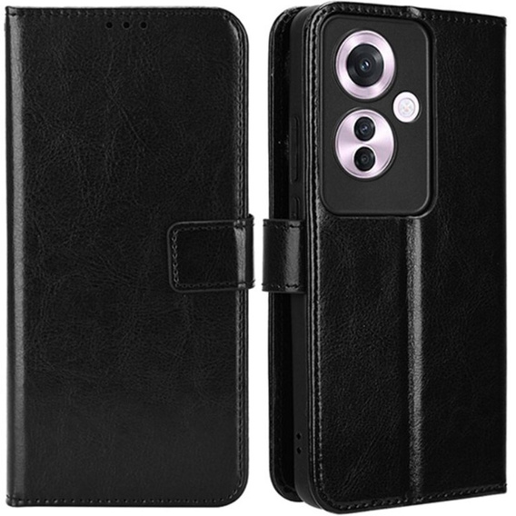 Etui z klapką do Oppo Reno 11F 5G, Crazy Horse Wallet, czarne