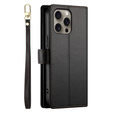 Etui z klapką do iPhone 16 Pro, Wallet Zipper Pocket, czarne
