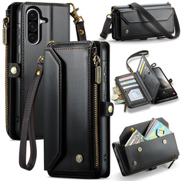 Etui CASEME do Samsung Galaxy A56 5G, RFID Leather Wallet, z paskiem na ramię, czarne