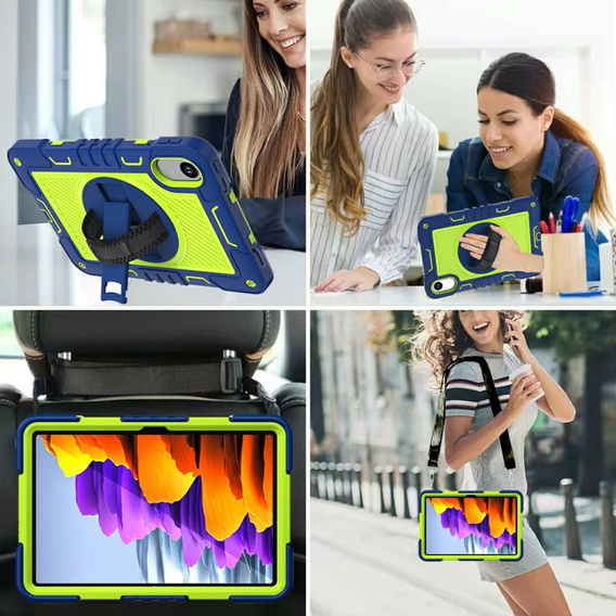 Pancerne etui do Xiaomi Redmi Pad 2, z podstawką i paskiem na ramię – granatowo-zielone