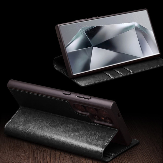 Etui z klapką do Samsung Galaxy S24 Ultra, QIALINO Leather Wallet, czarne