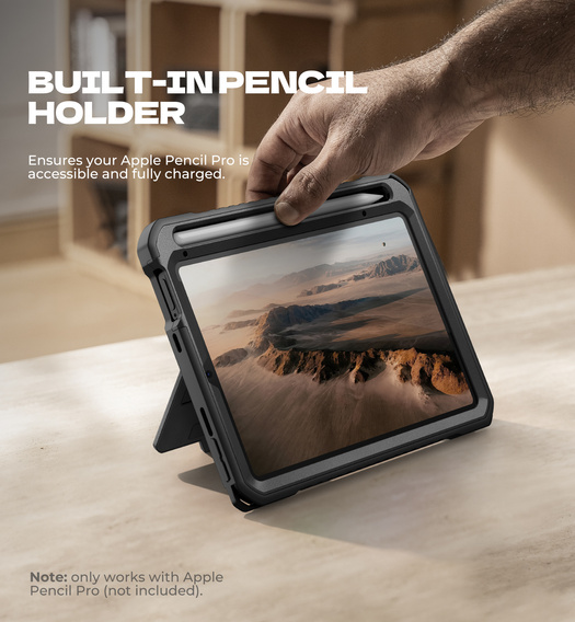 Etui Dexnor 360° do iPad mini 8.3" 2021 (6 gen.) / iPad mini 8.3" 2024 (7 gen.), z paskiem i miejscem na rysik - czarne