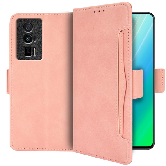 Etui z klapką do Poco F5 Pro 5G, Card Slot, różowe