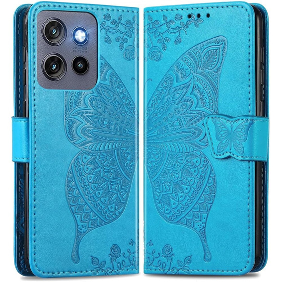 Etui z klapką do Motorola Edge 50 Neo, Butterfly, niebieskie